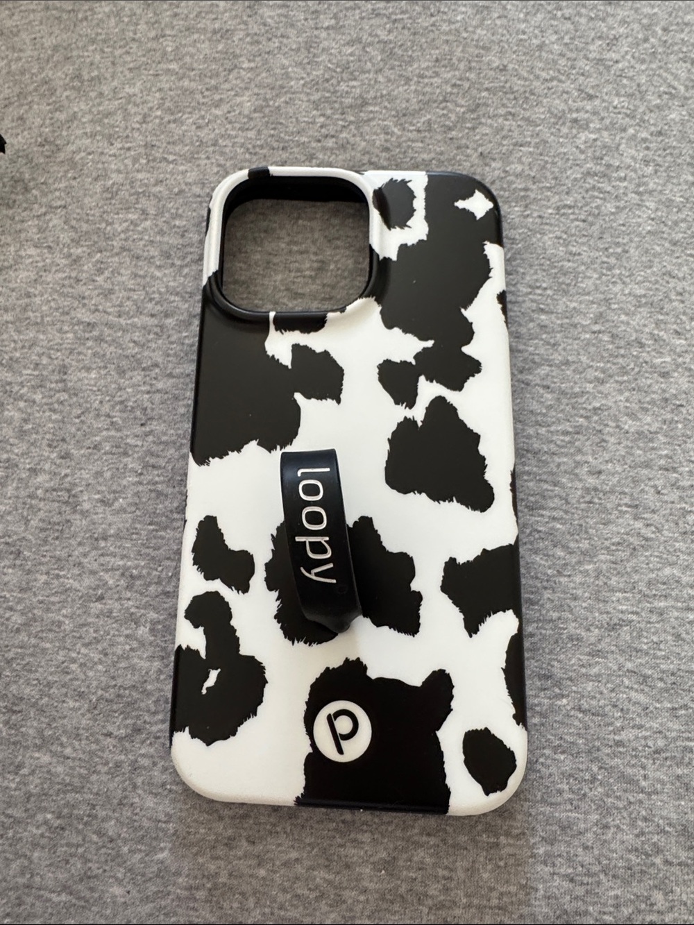 Loopy Case 14 Pro Max Black & White Cow Print Phone Case with Built-In Strap
